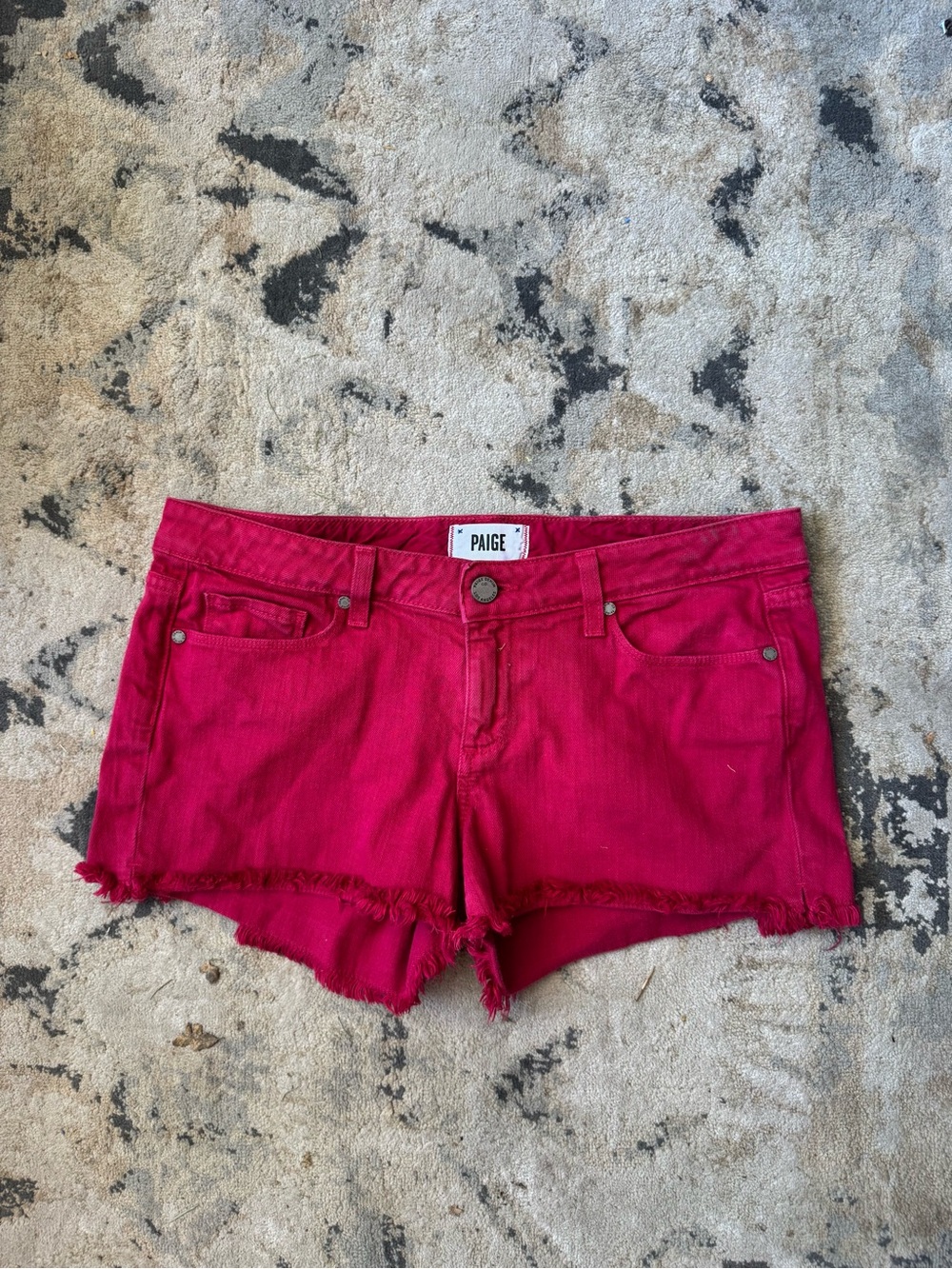 PAIGE Denim Cutoff Shorts - Vibrant Raspberry Red - Size 30